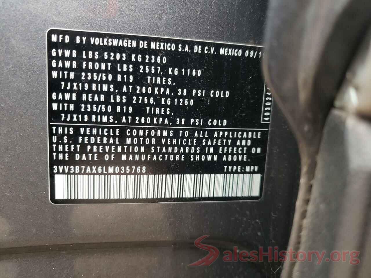 3VV3B7AX6LM035768 2020 VOLKSWAGEN TIGUAN