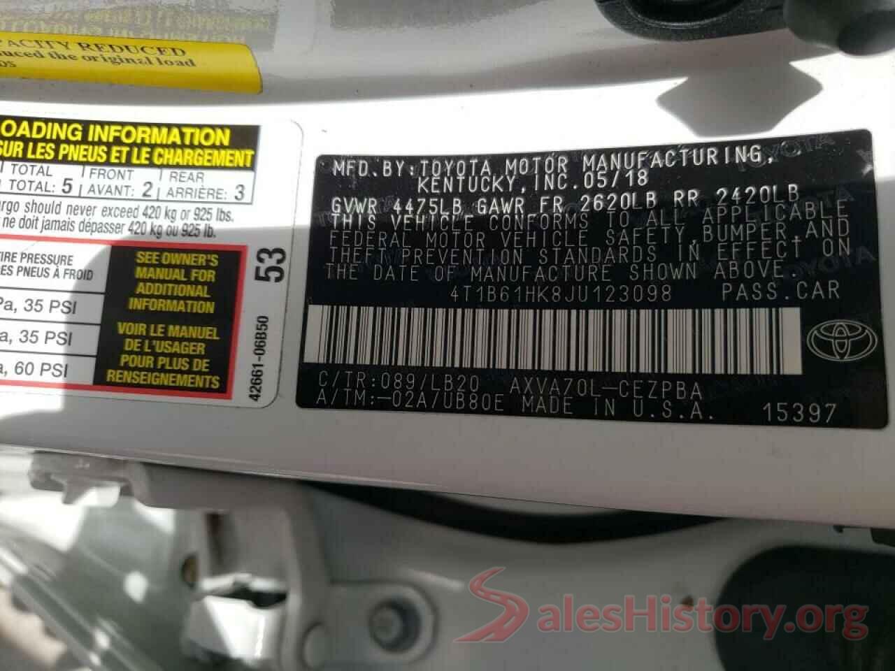 4T1B61HK8JU123098 2018 TOYOTA CAMRY