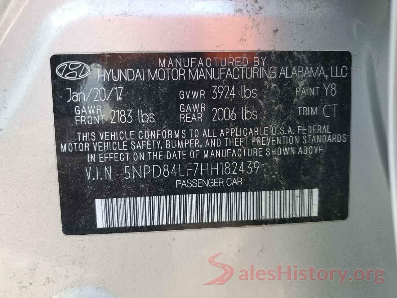 5NPD84LF7HH182439 2017 HYUNDAI ELANTRA