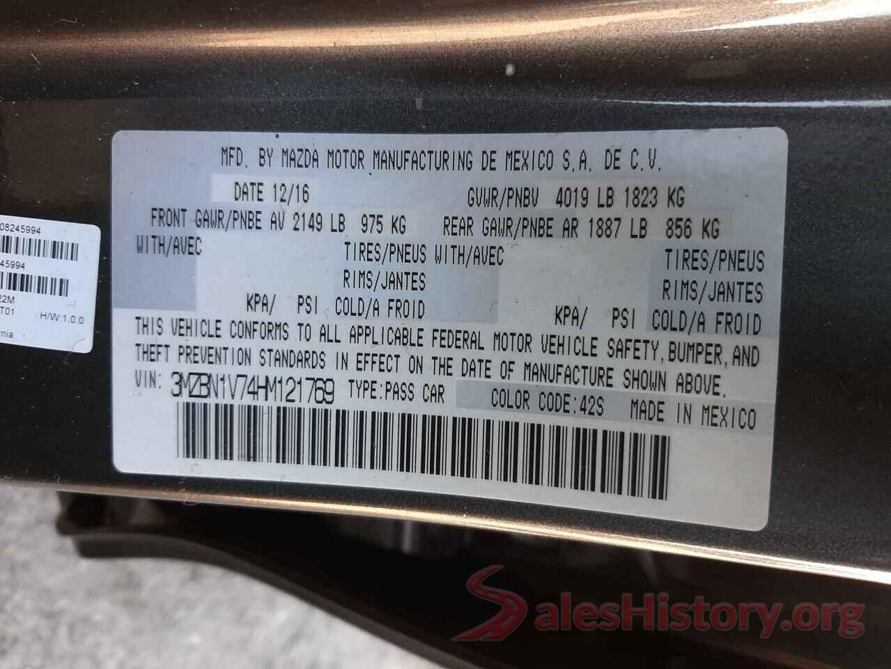 3MZBN1V74HM121769 2017 MAZDA 3