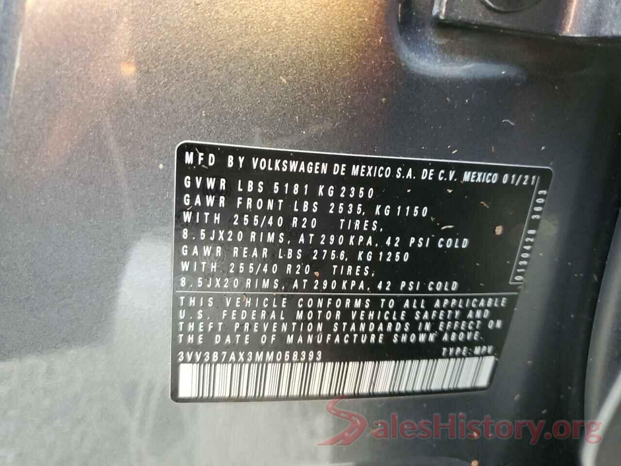 3VV3B7AX3MM058393 2021 VOLKSWAGEN TIGUAN