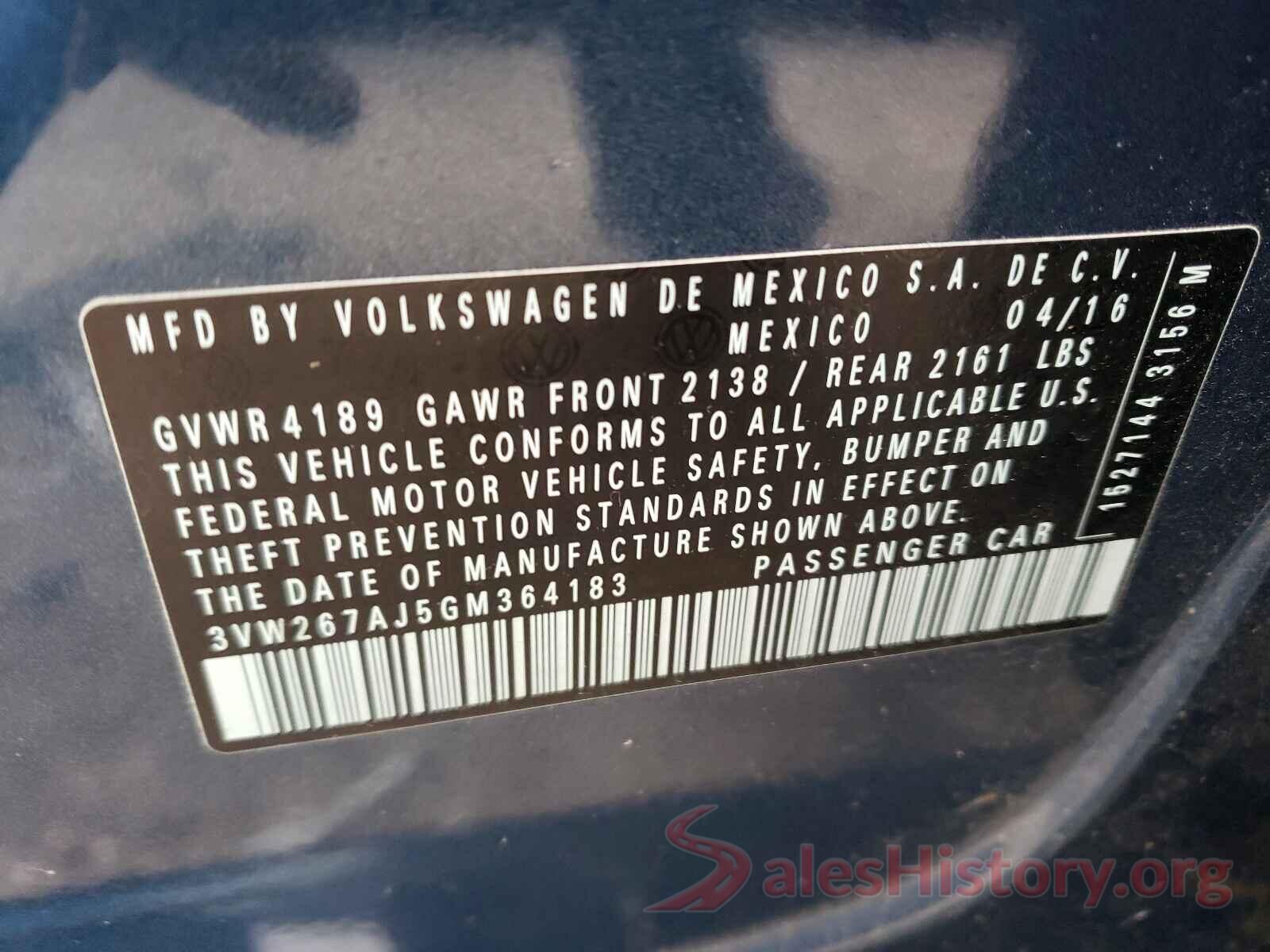 3VW267AJ5GM364183 2016 VOLKSWAGEN JETTA