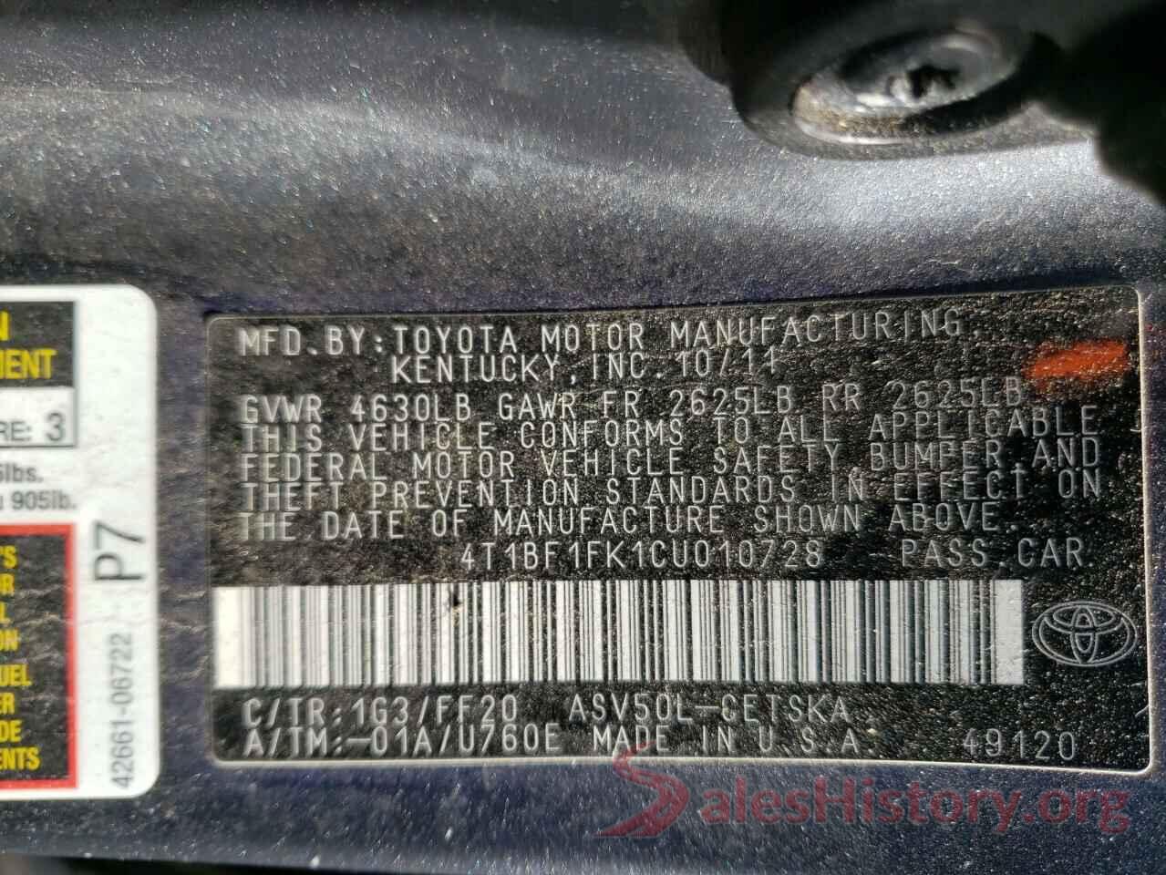 4T1BF1FK1CU010728 2012 TOYOTA CAMRY