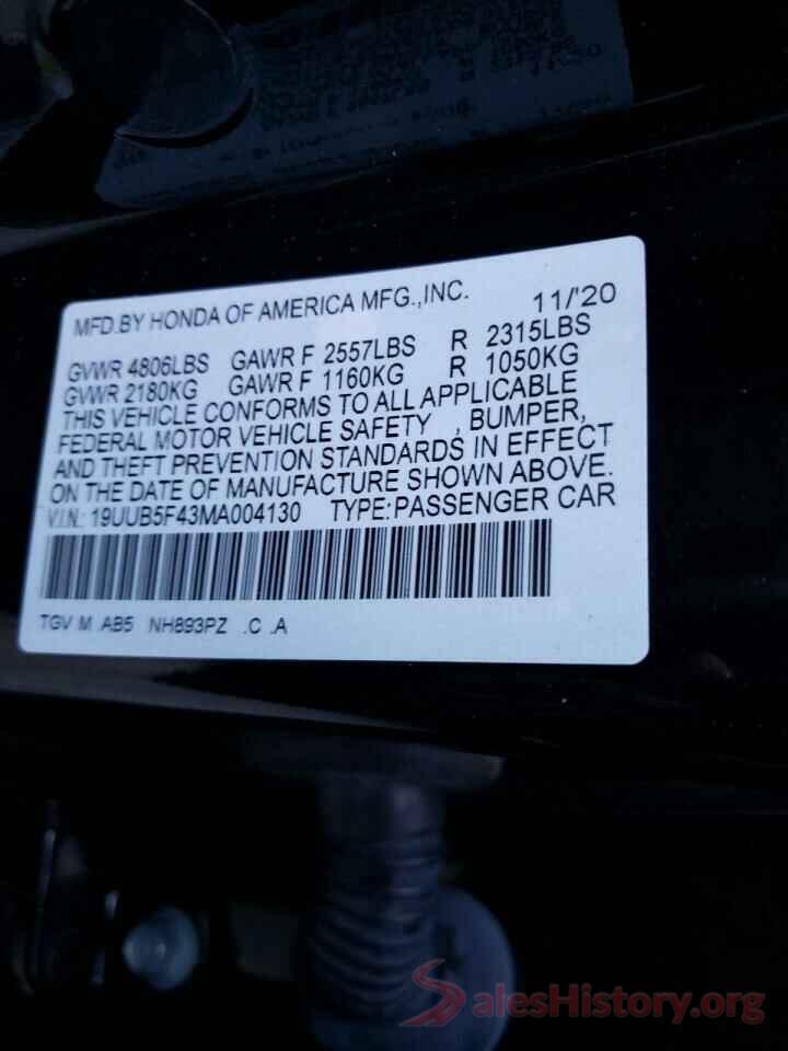 19UUB5F43MA004130 2021 ACURA TLX