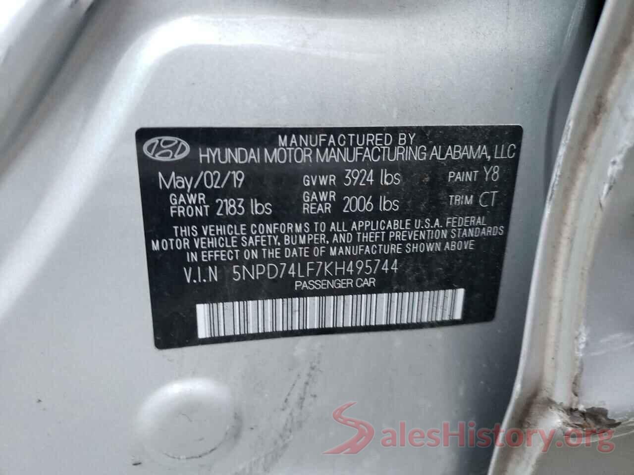 5NPD74LF7KH495744 2019 HYUNDAI ELANTRA