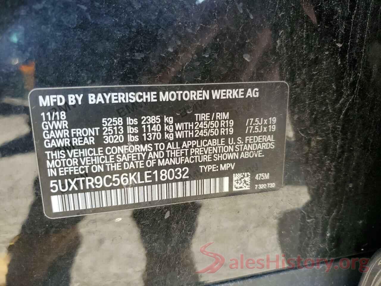 5UXTR9C56KLE18032 2019 BMW X3