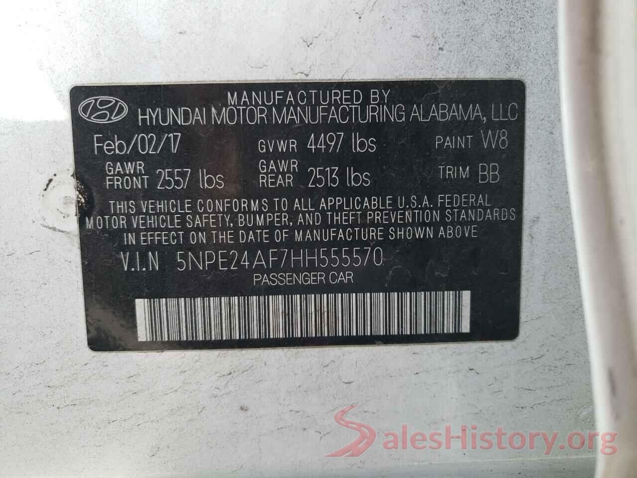 5NPE24AF7HH555570 2017 HYUNDAI SONATA