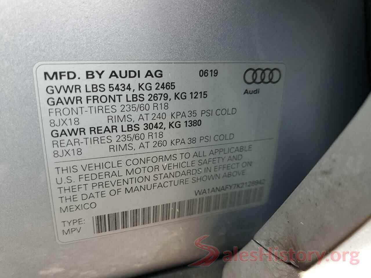 WA1ANAFY7K2128942 2019 AUDI Q5