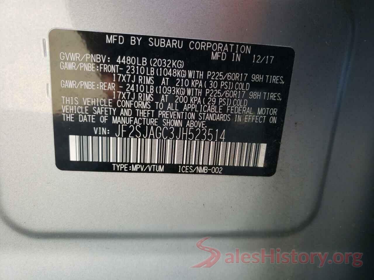 JF2SJAGC3JH523514 2018 SUBARU FORESTER