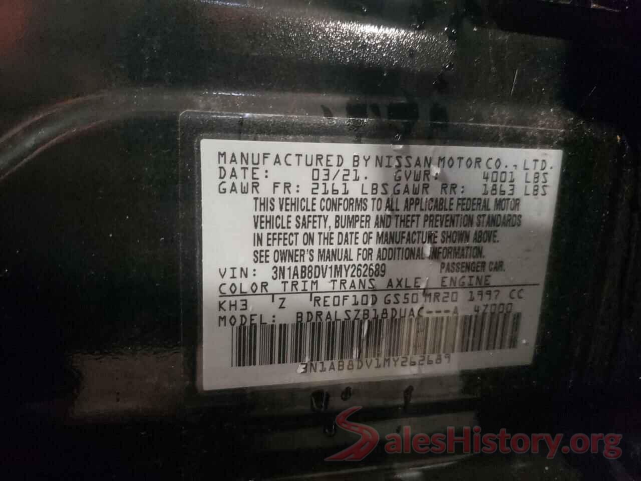 3N1AB8DV1MY262689 2021 NISSAN SENTRA