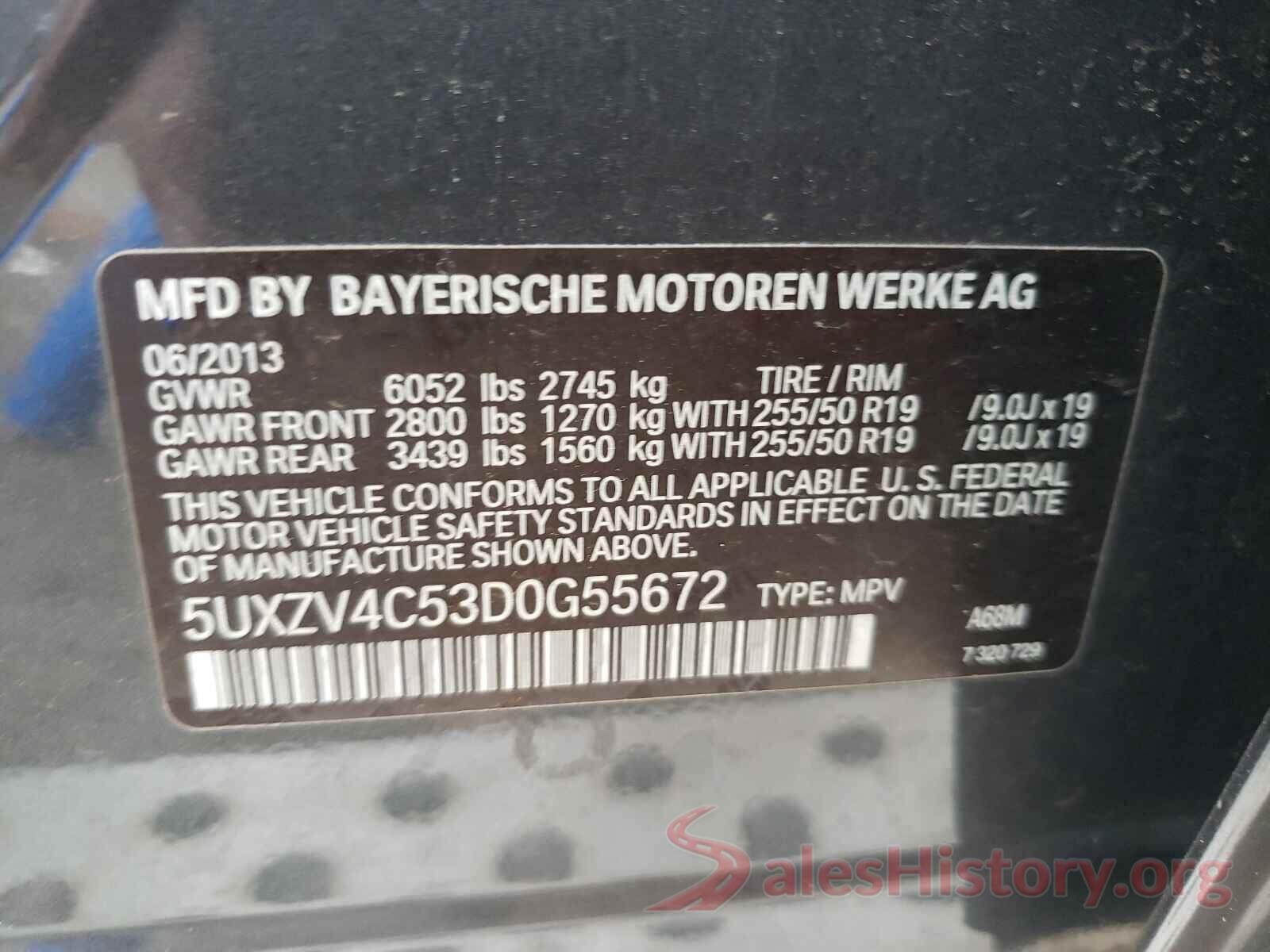 5UXZV4C53D0G55672 2013 BMW X5