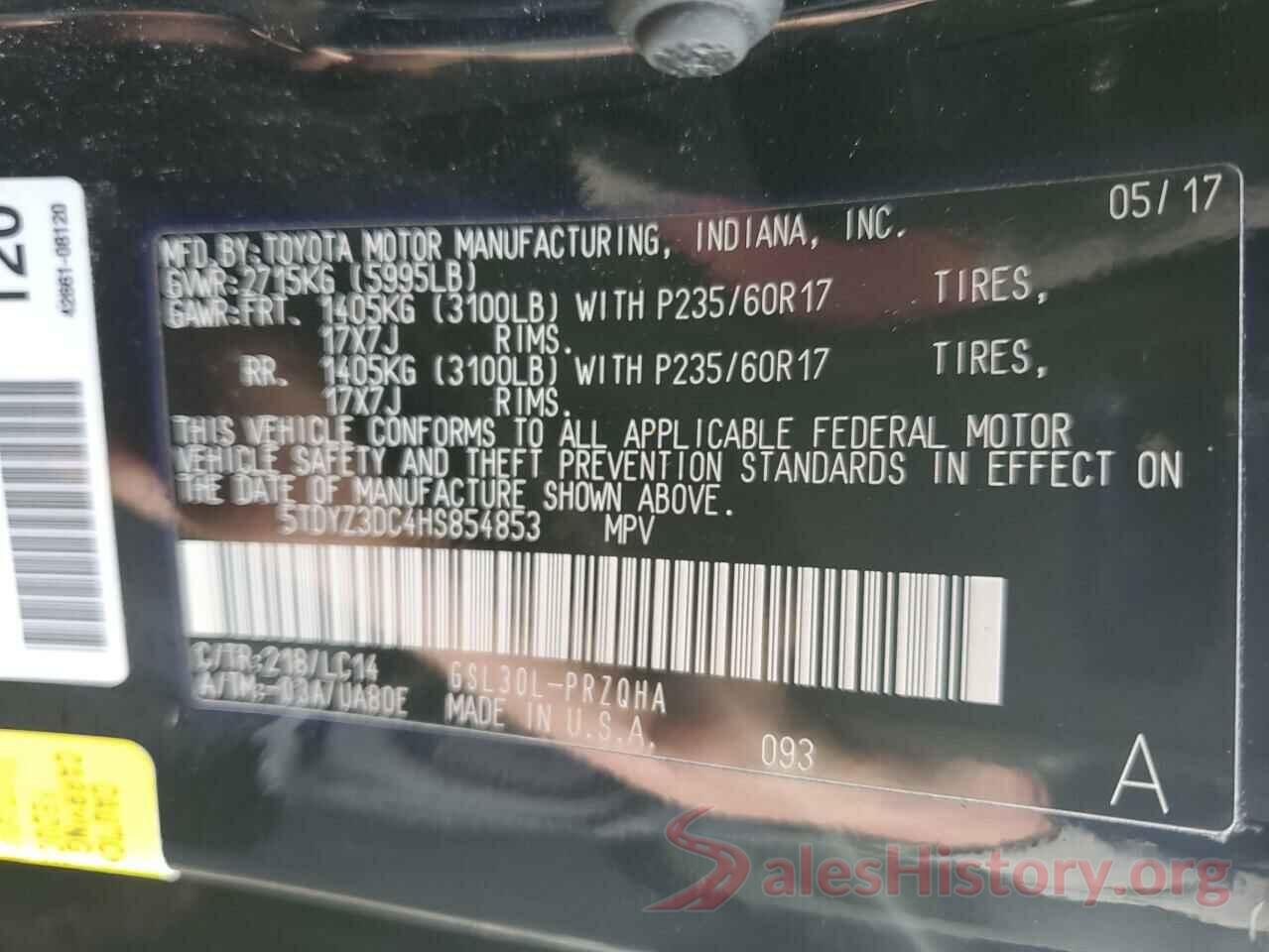 5TDYZ3DC4HS854853 2017 TOYOTA SIENNA