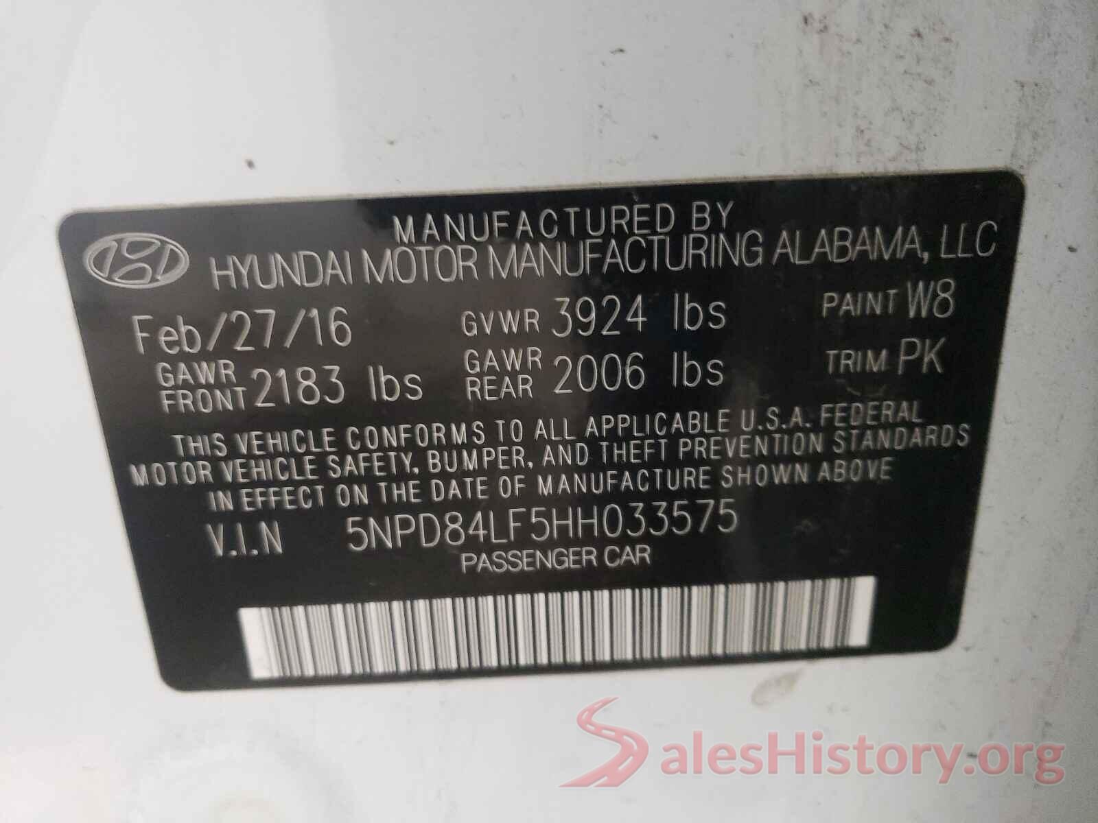 5NPD84LF5HH033575 2017 HYUNDAI ELANTRA