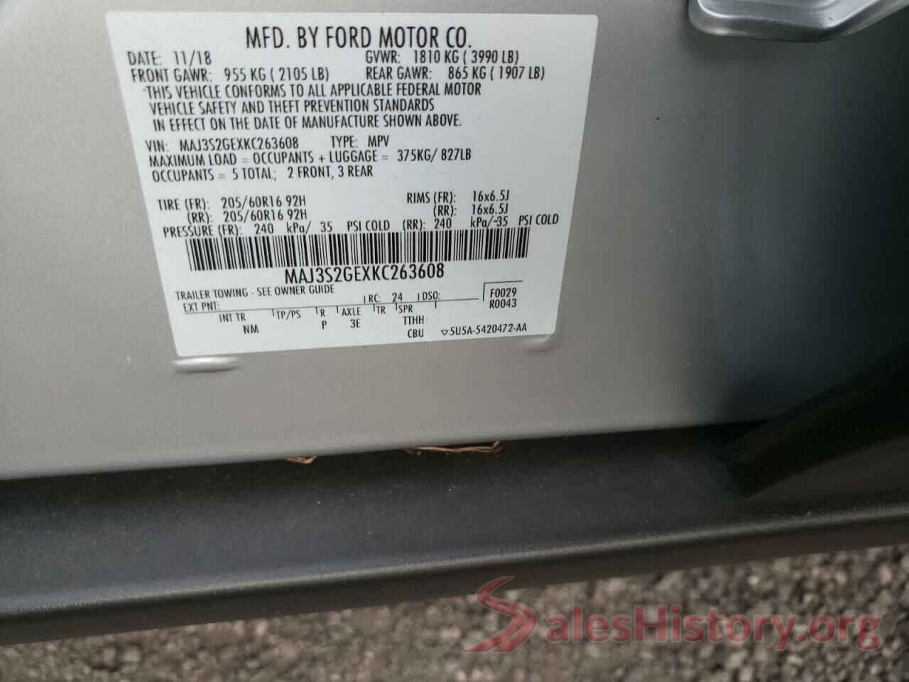 MAJ3S2GEXKC263608 2019 FORD ECOSPORT