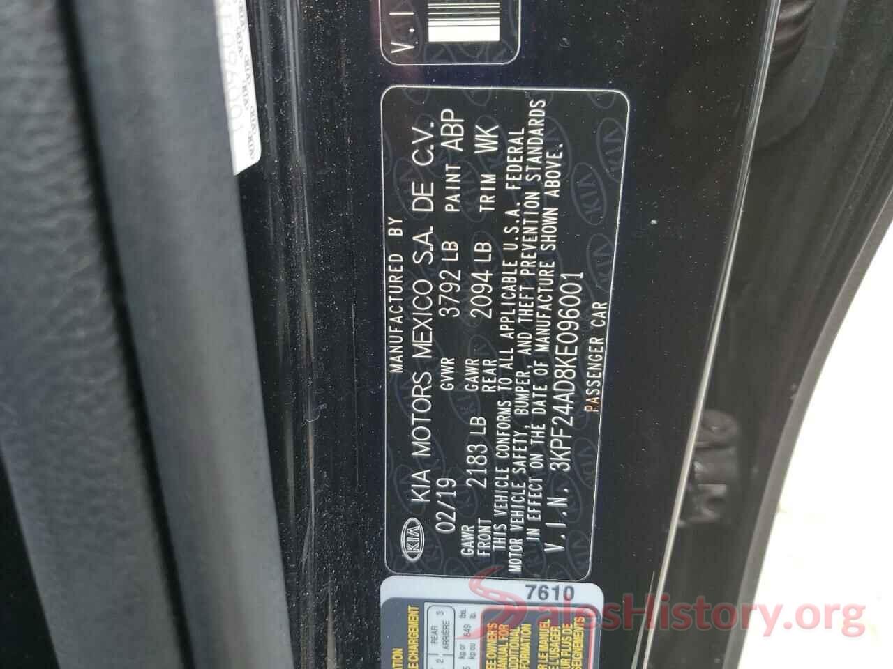 3KPF24AD8KE096001 2019 KIA FORTE