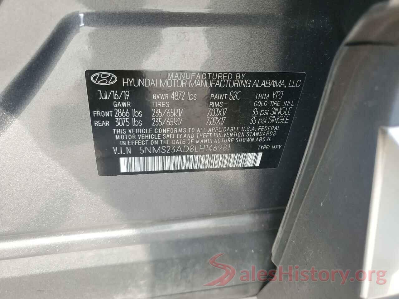 5NMS23AD8LH146981 2020 HYUNDAI SANTA FE