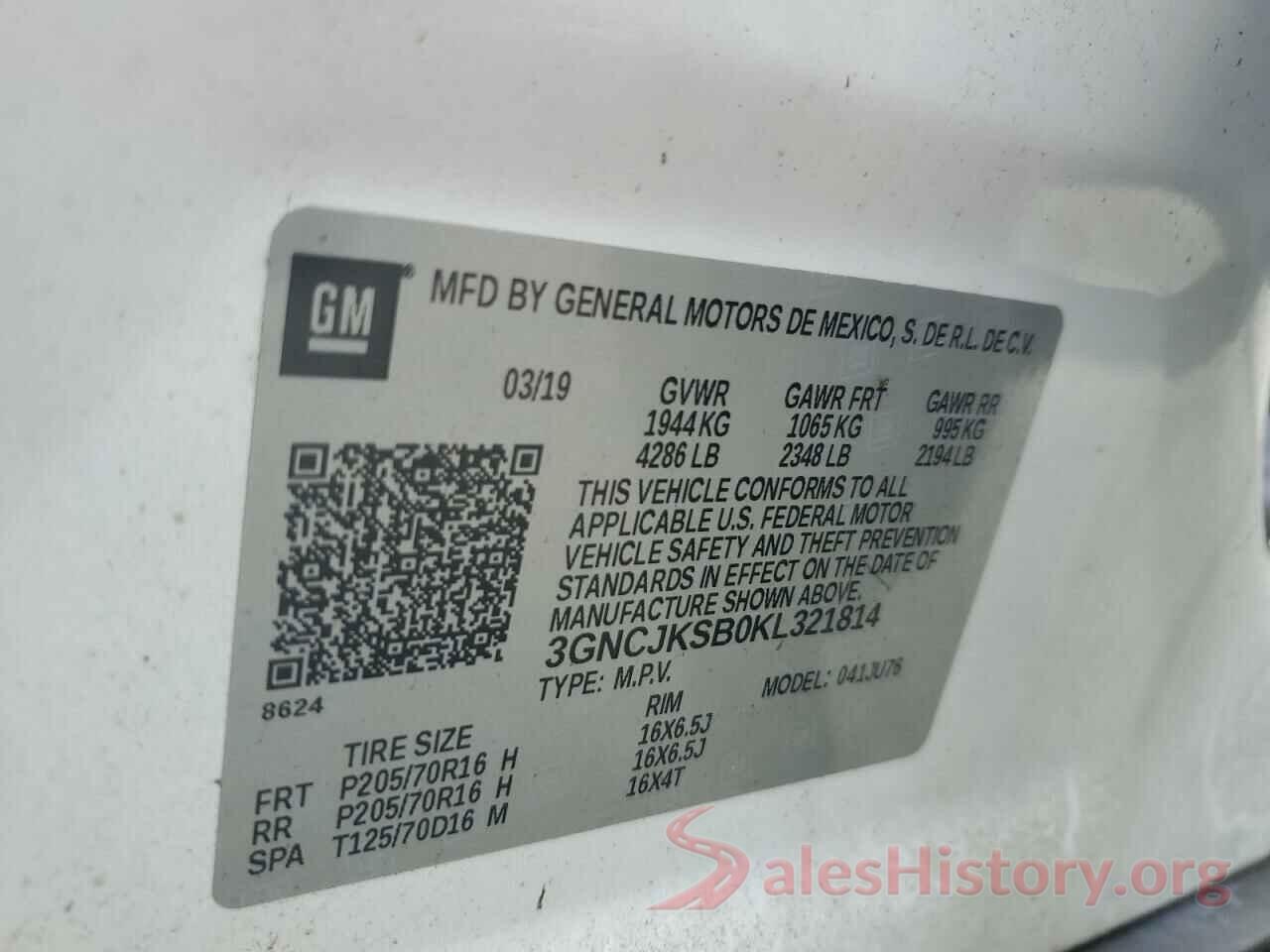 3GNCJKSB0KL321814 2019 CHEVROLET TRAX