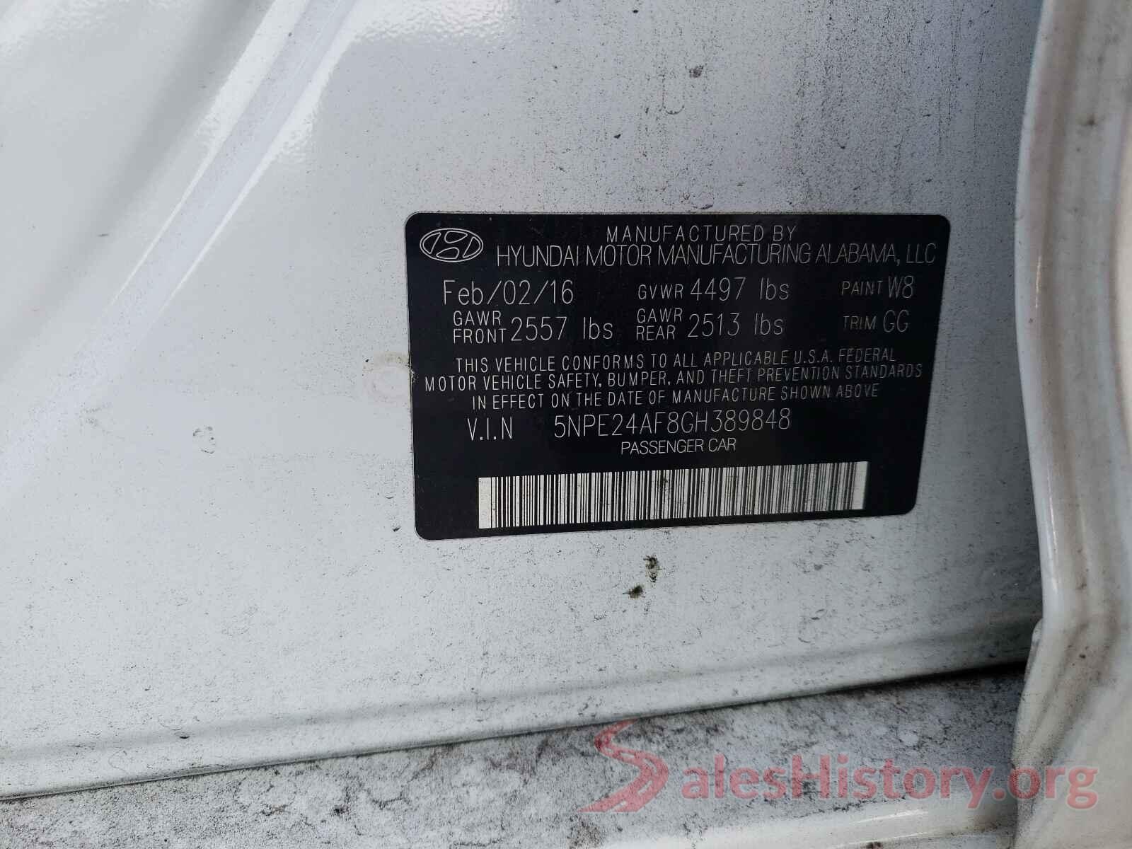 5NPE24AF8GH389848 2016 HYUNDAI SONATA