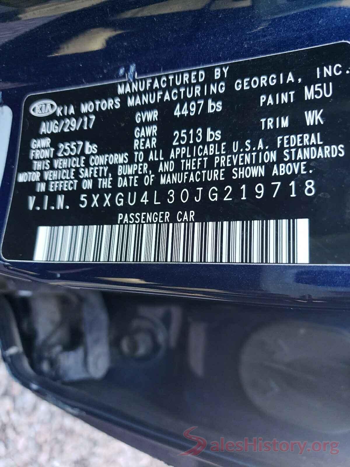 5XXGU4L30JG219718 2018 KIA OPTIMA