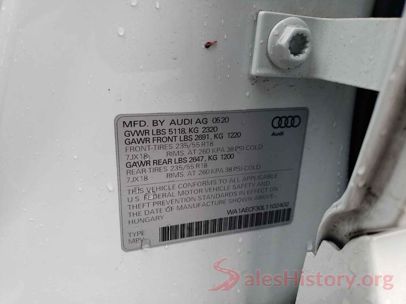 WA1AECF30L1102402 2020 AUDI Q3