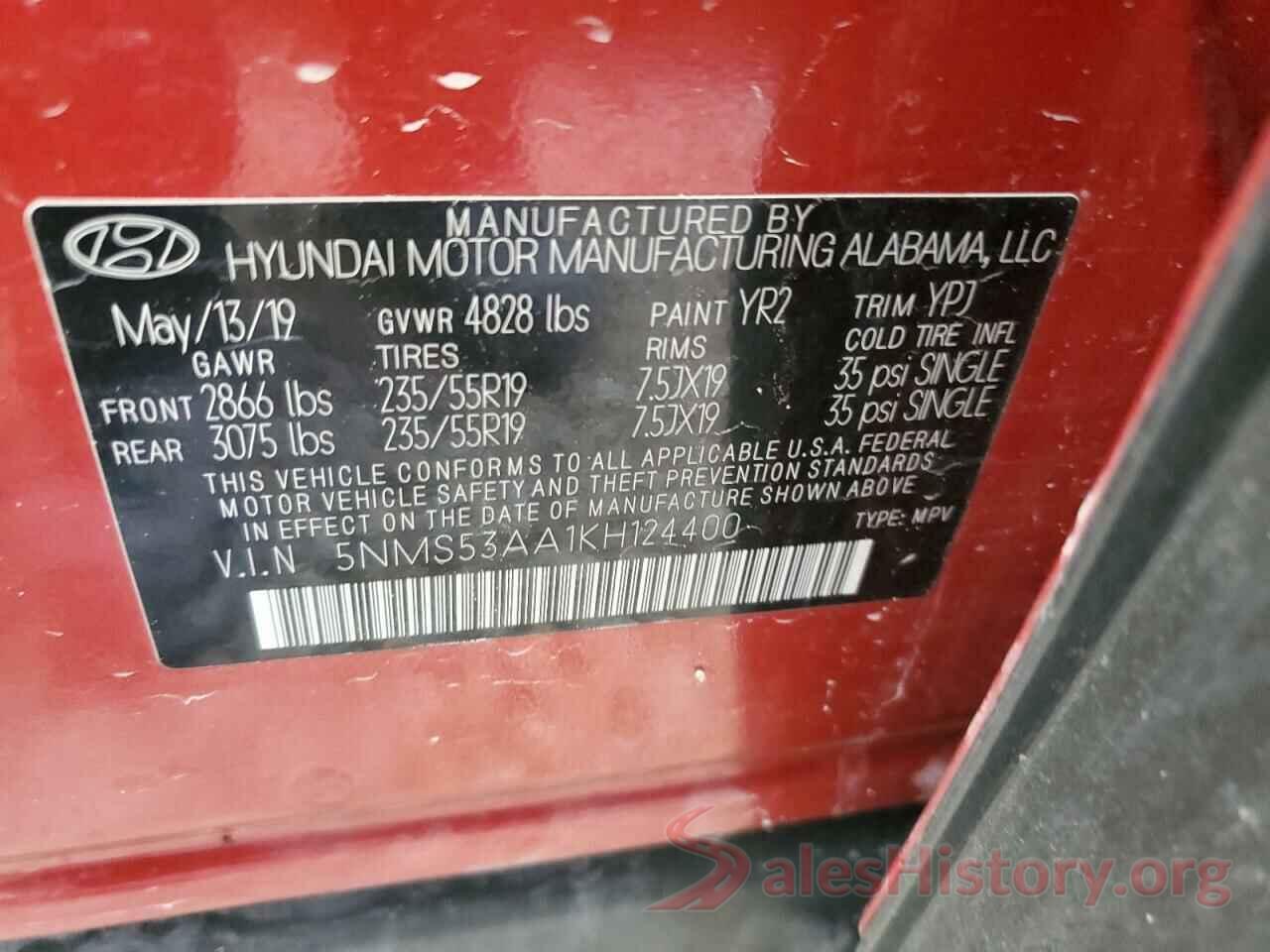 5NMS53AA1KH124400 2019 HYUNDAI SANTA FE