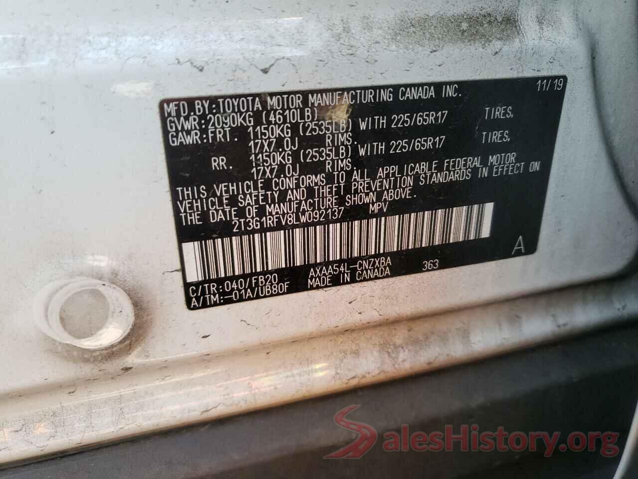 2T3G1RFV8LW092137 2020 TOYOTA RAV4