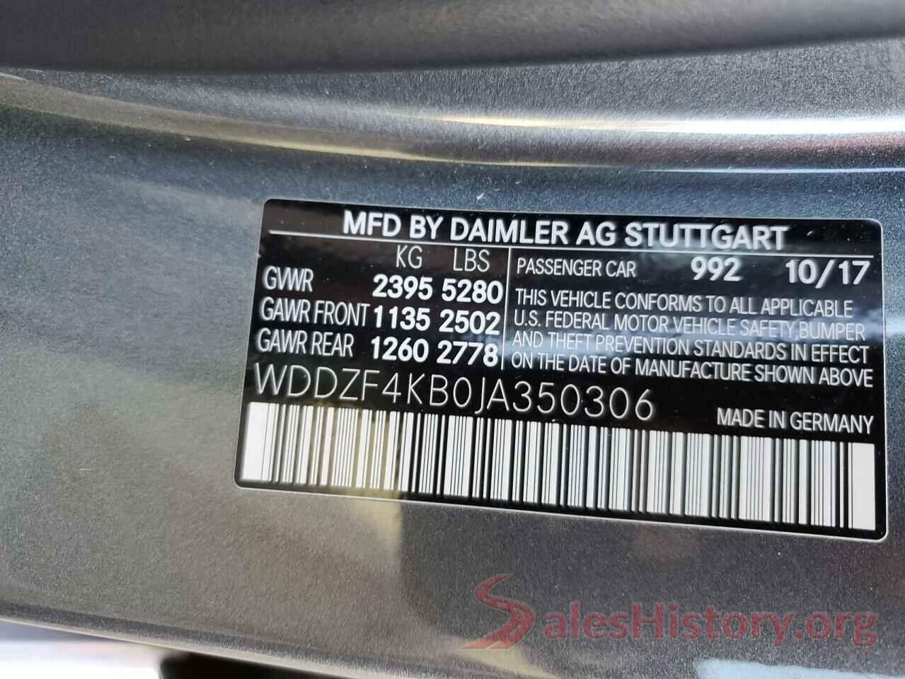 WDDZF4KB0JA350306 2018 MERCEDES-BENZ E-CLASS