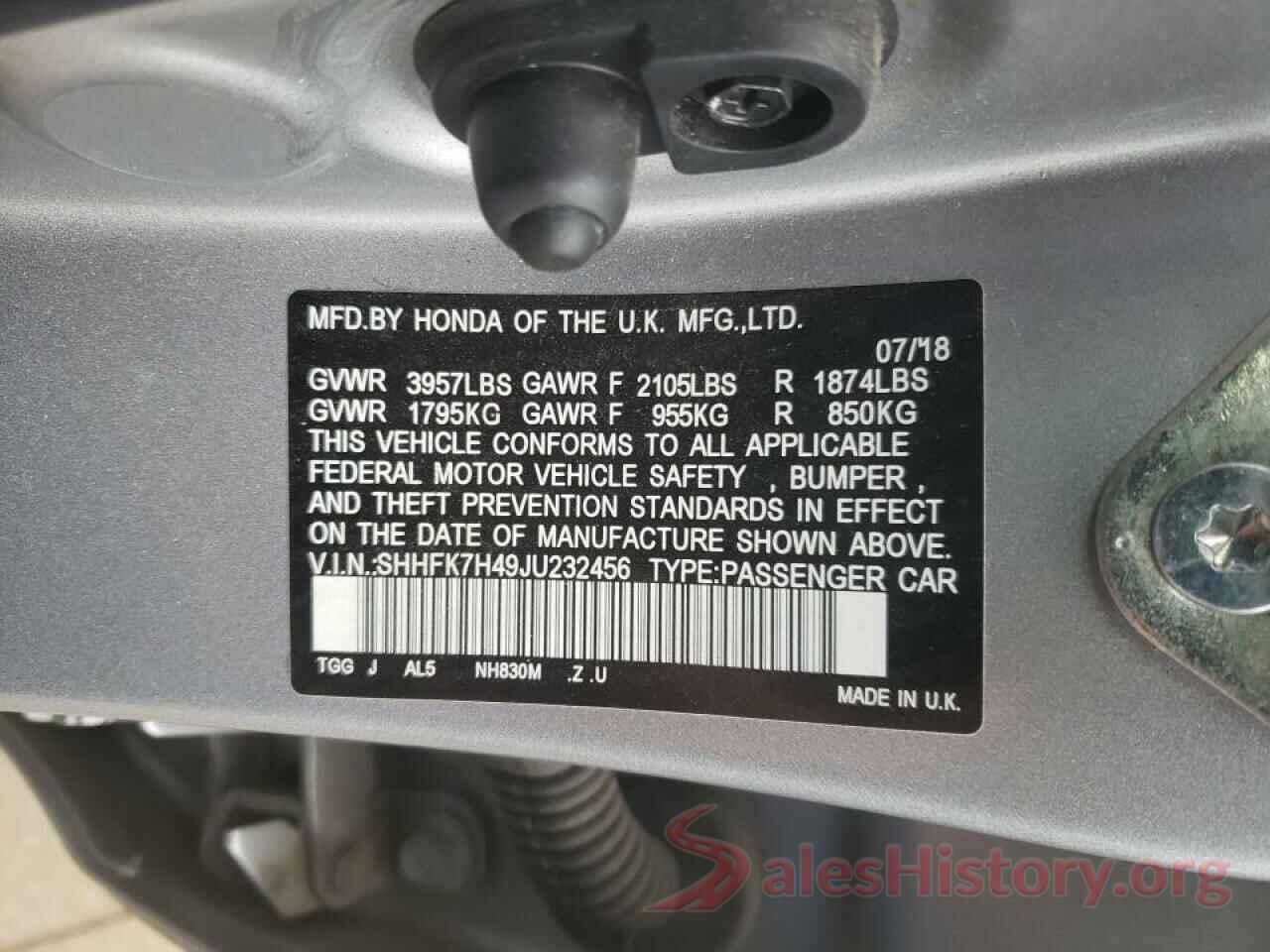 SHHFK7H49JU232456 2018 HONDA CIVIC