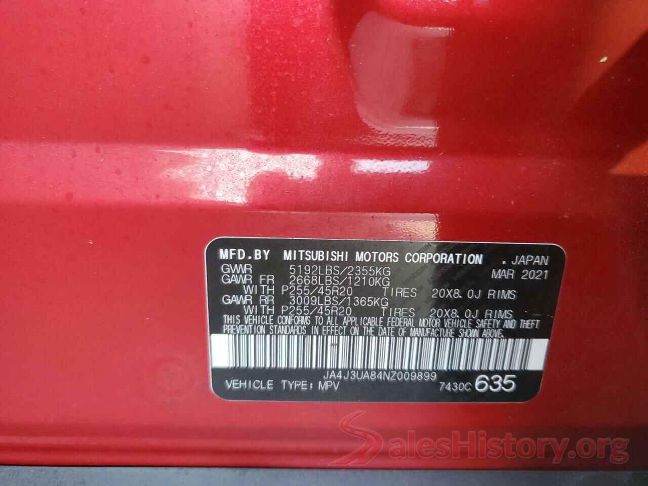 JA4J3UA84NZ009899 2022 MITSUBISHI OUTLANDER