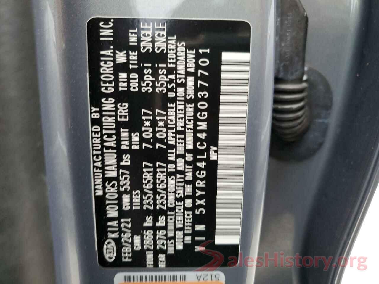 5XYRG4LC4MG037701 2021 KIA SORENTO