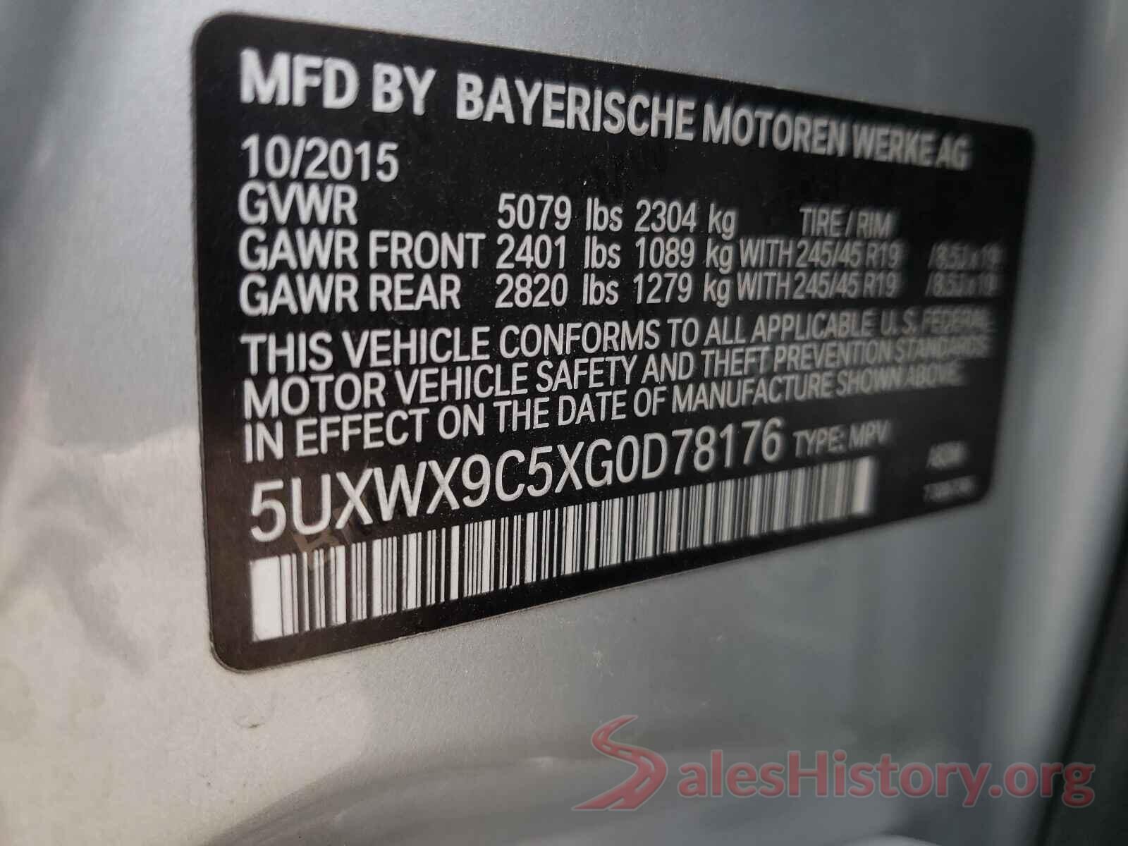 5UXWX9C5XG0D78176 2016 BMW X3