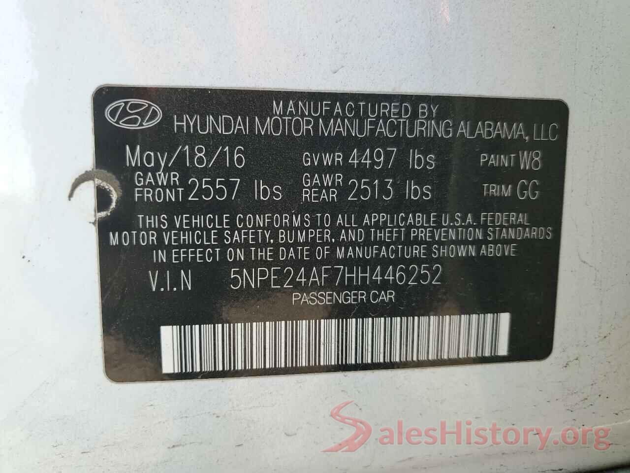 5NPE24AF7HH446252 2017 HYUNDAI SONATA