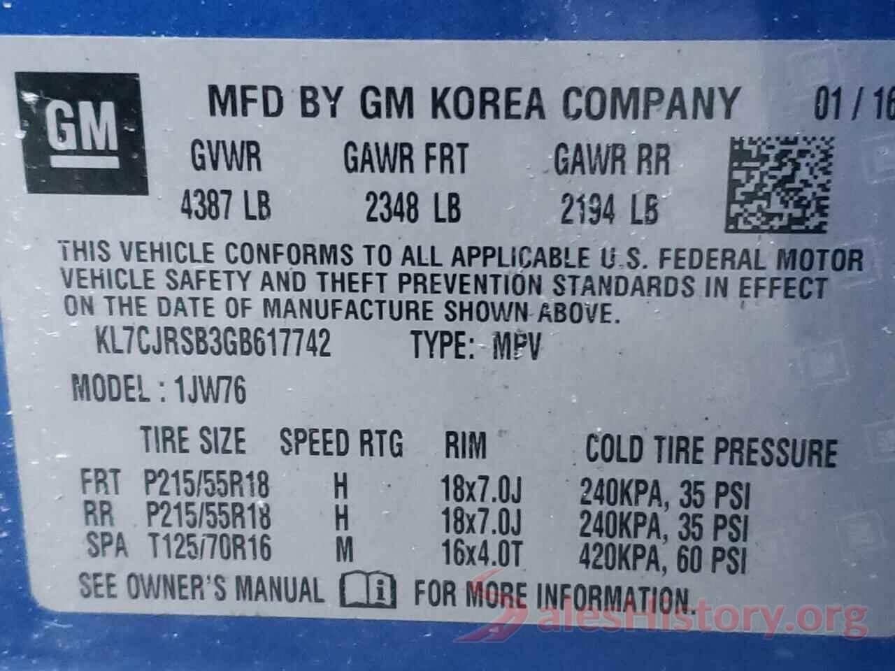 KL7CJRSB3GB617742 2016 CHEVROLET TRAX