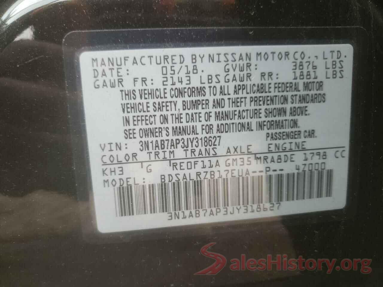 3N1AB7AP3JY318627 2018 NISSAN SENTRA