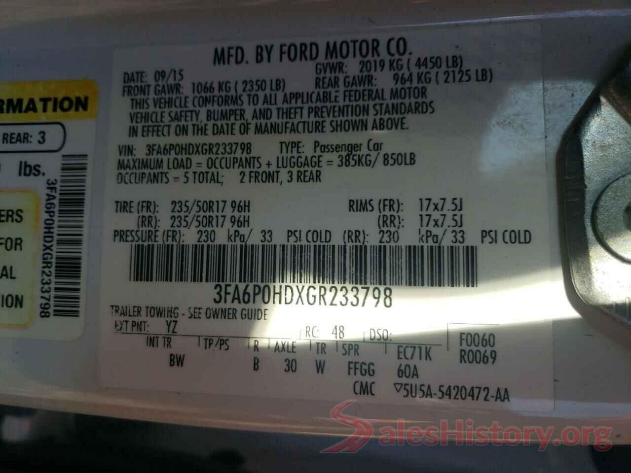 3FA6P0HDXGR233798 2016 FORD FUSION