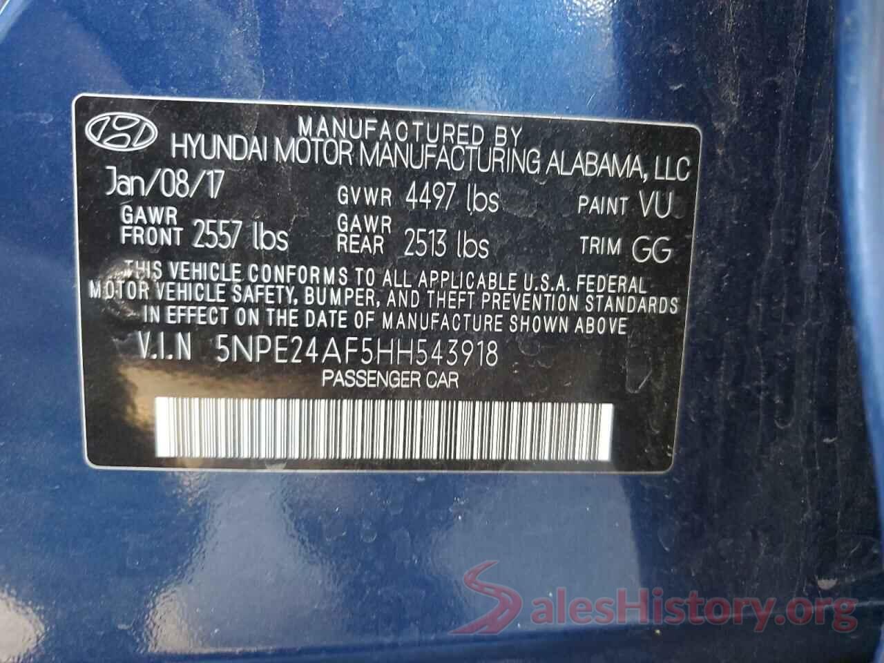 5NPE24AF5HH543918 2017 HYUNDAI SONATA