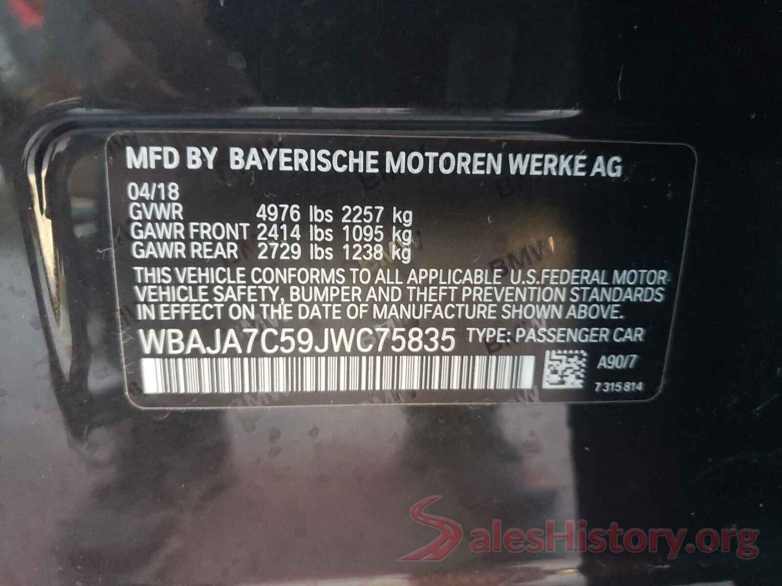 WBAJA7C59JWC75835 2018 BMW 5 SERIES