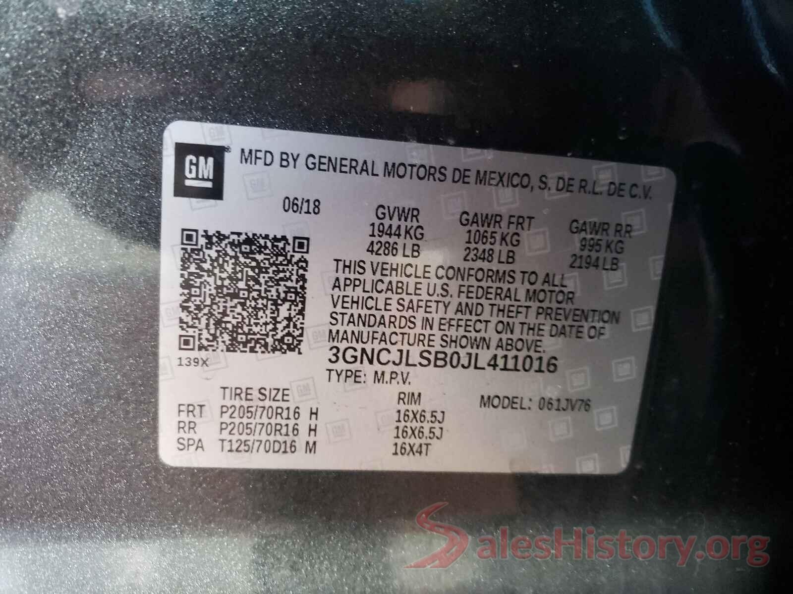 3GNCJLSB0JL411016 2018 CHEVROLET TRAX