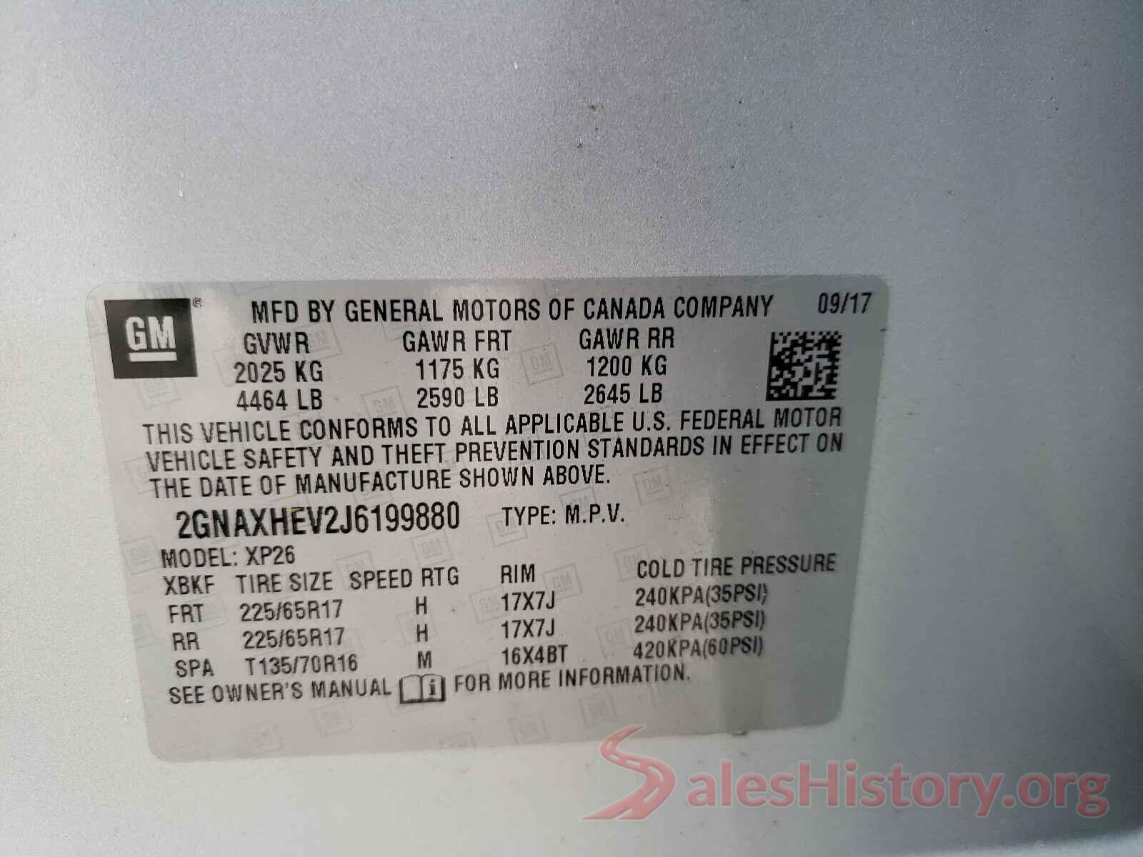 2GNAXHEV2J6199880 2018 CHEVROLET EQUINOX