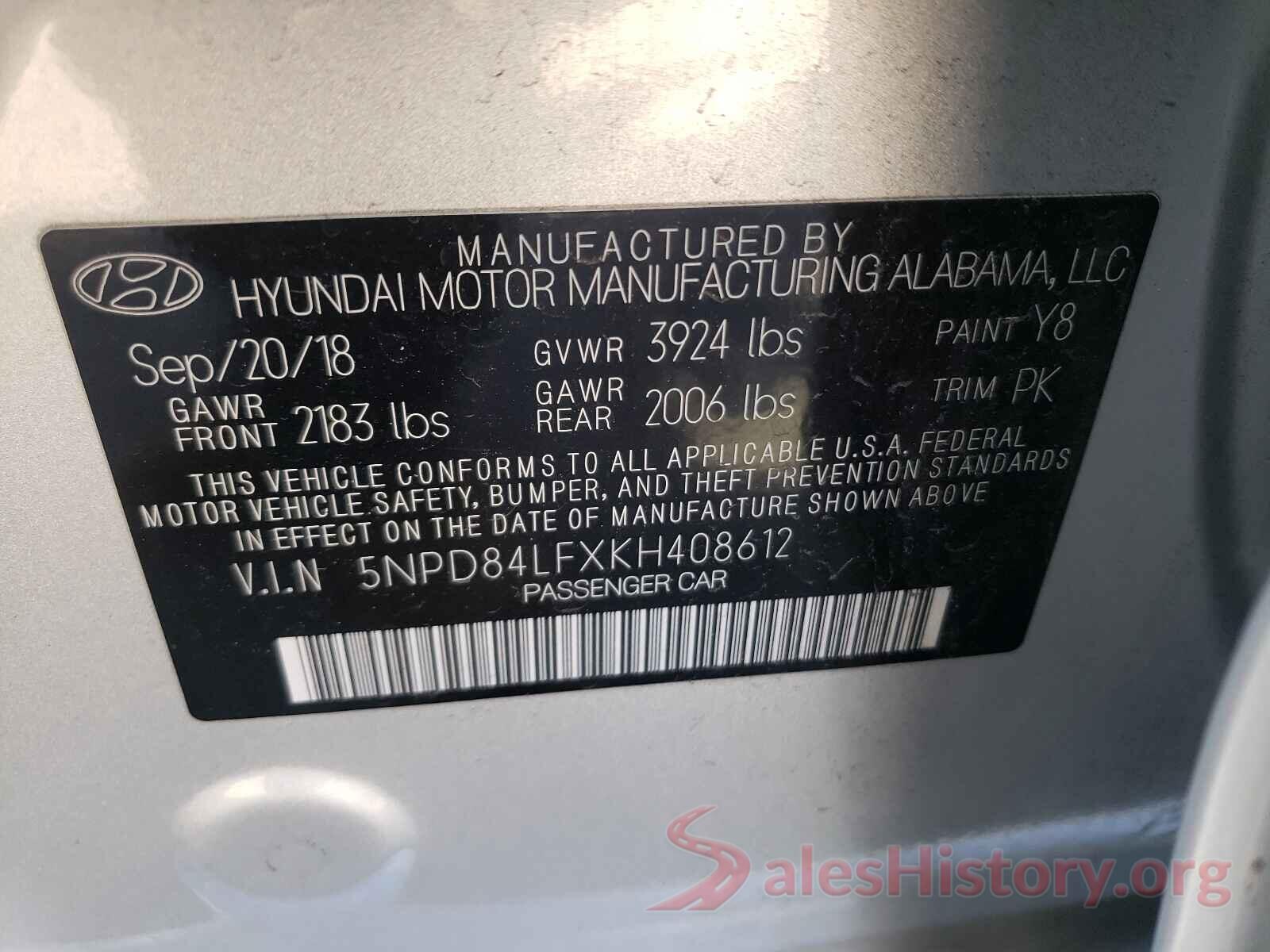 5NPD84LFXKH408612 2019 HYUNDAI ELANTRA