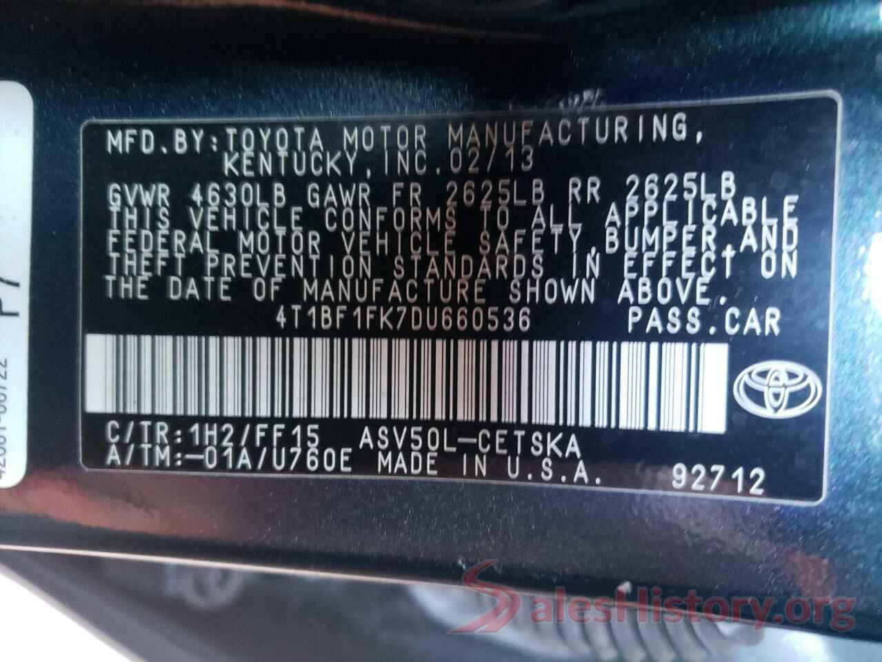 4T1BF1FK7DU660536 2013 TOYOTA CAMRY