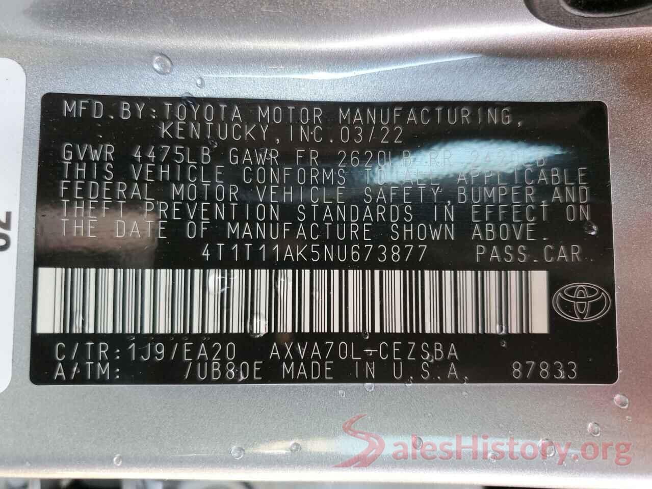 4T1T11AK5NU673877 2022 TOYOTA CAMRY