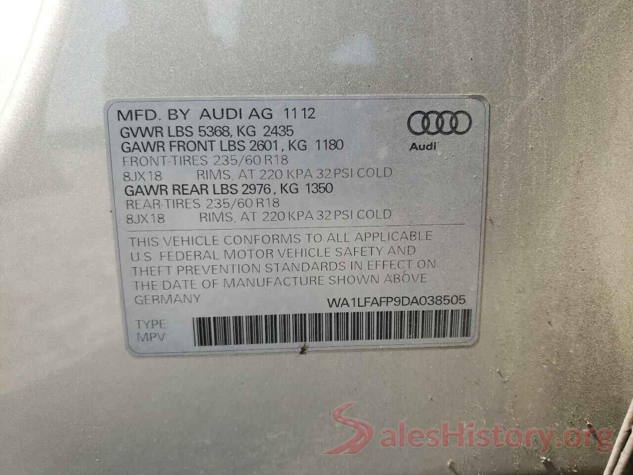 WA1LFAFP9DA038505 2013 AUDI Q5