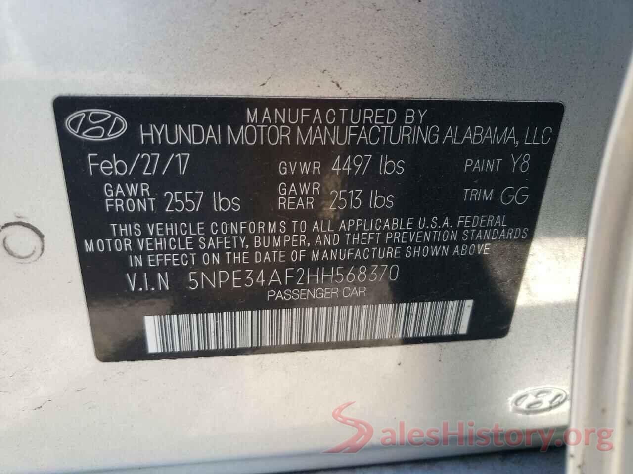 5NPE34AF2HH568370 2017 HYUNDAI SONATA