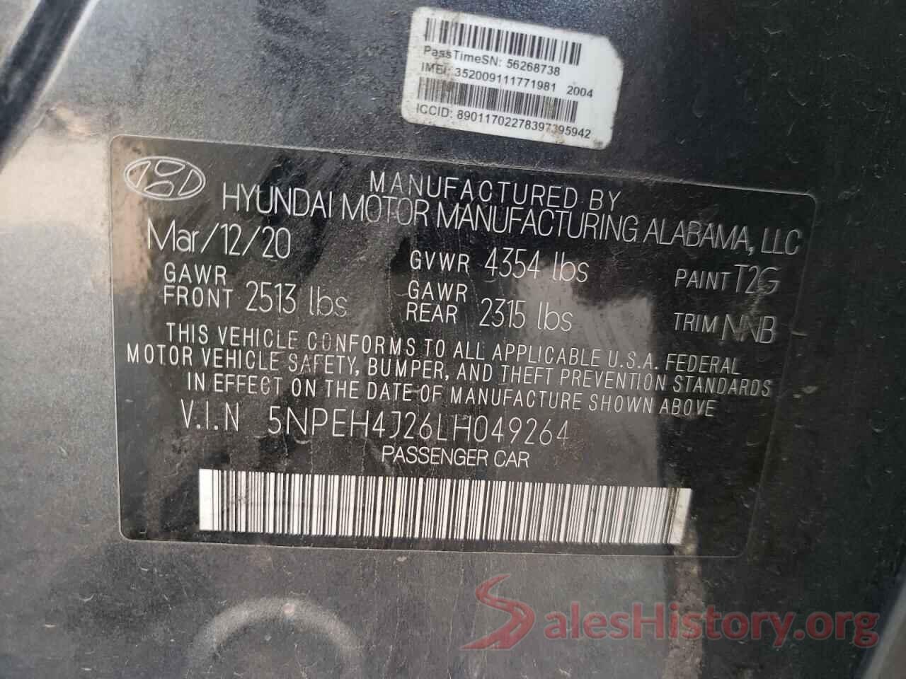 5NPEH4J26LH049264 2020 HYUNDAI SONATA