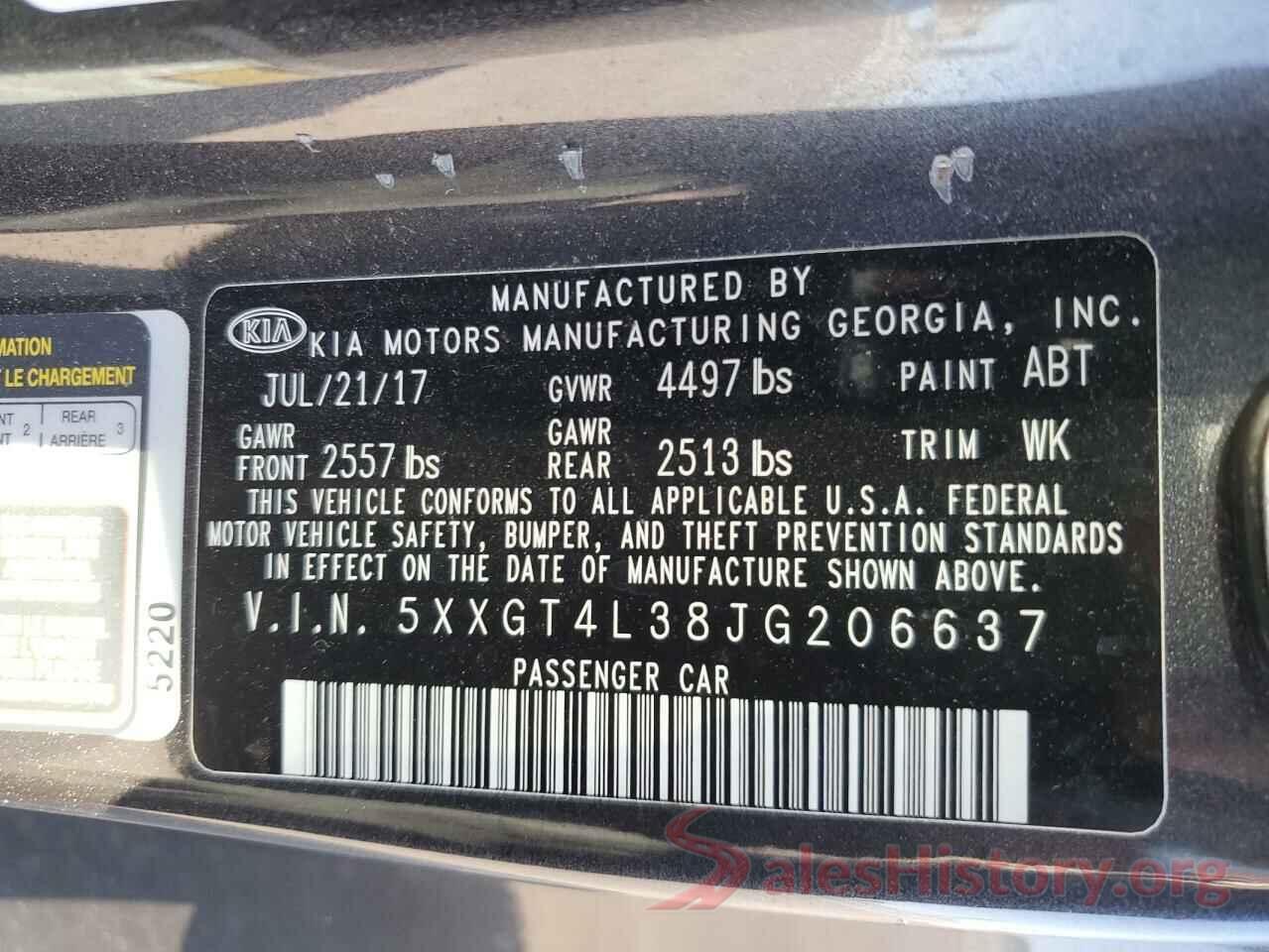 5XXGT4L38JG206637 2018 KIA OPTIMA