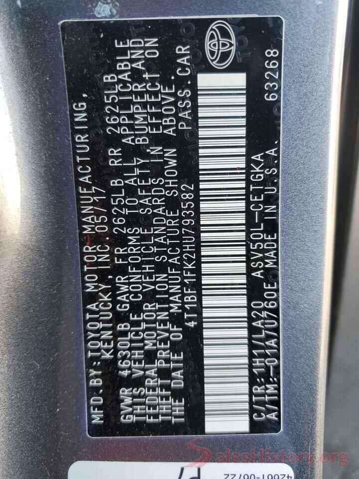 4T1BF1FK2HU793582 2017 TOYOTA CAMRY