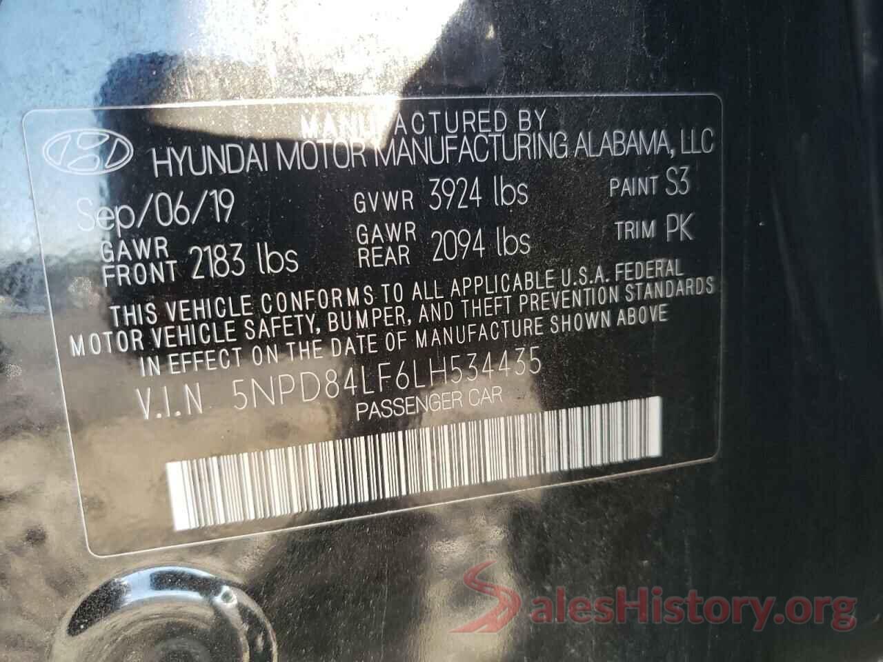 5NPD84LF6LH534435 2020 HYUNDAI ELANTRA