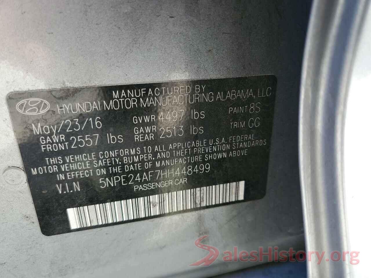 5NPE24AF7HH448499 2017 HYUNDAI SONATA