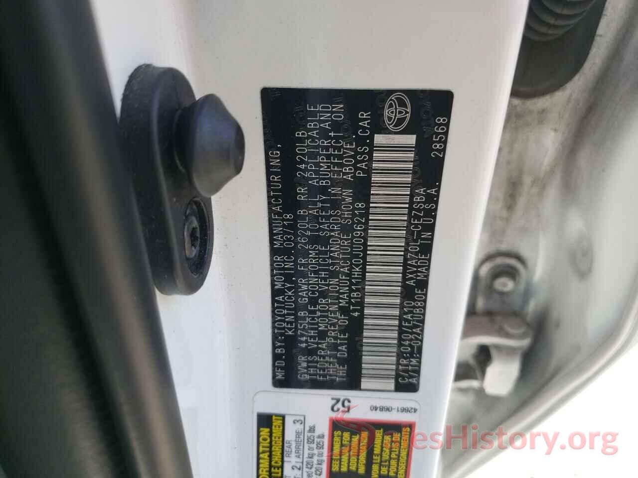 4T1B11HK0JU096218 2018 TOYOTA CAMRY